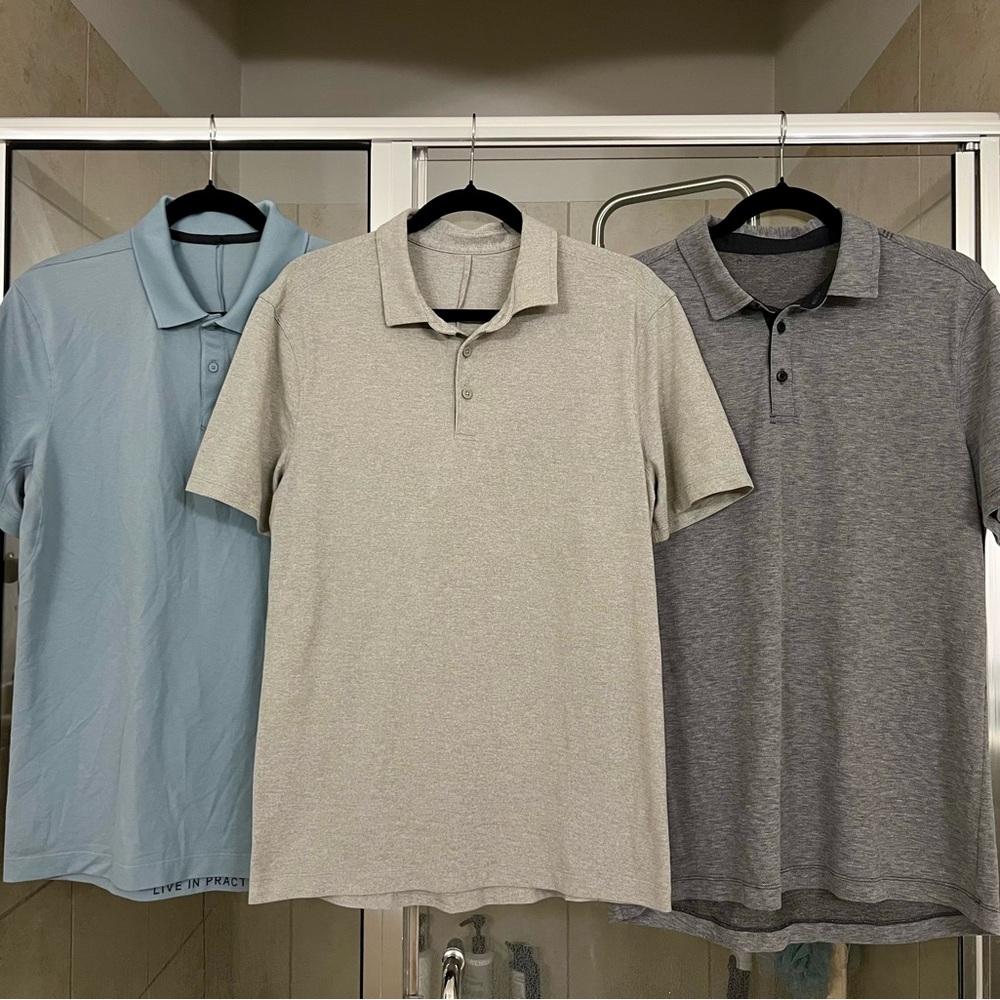 Lot of 3: Lululemon Men’s M Polos (Light blue, Beige, Gray)